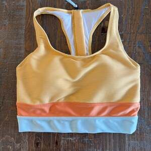 Nani Swimwear Yellow Ribbed Colorblock Cut Back Crop Bikini Top Size M